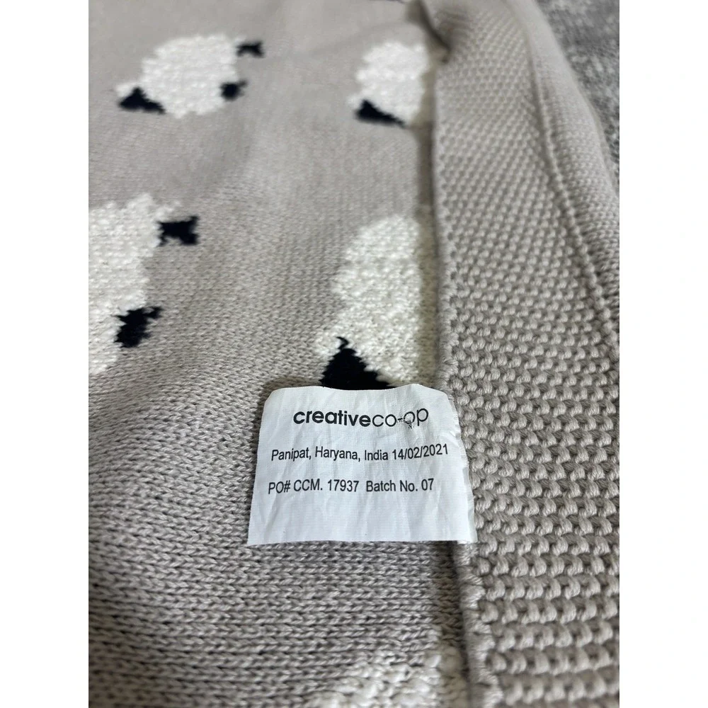Creative Co-op Baby Blanket~Sheep Neutral Cotton Knit 40